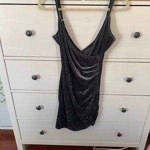 olivaceous ruched velvet spaghetti strap dress